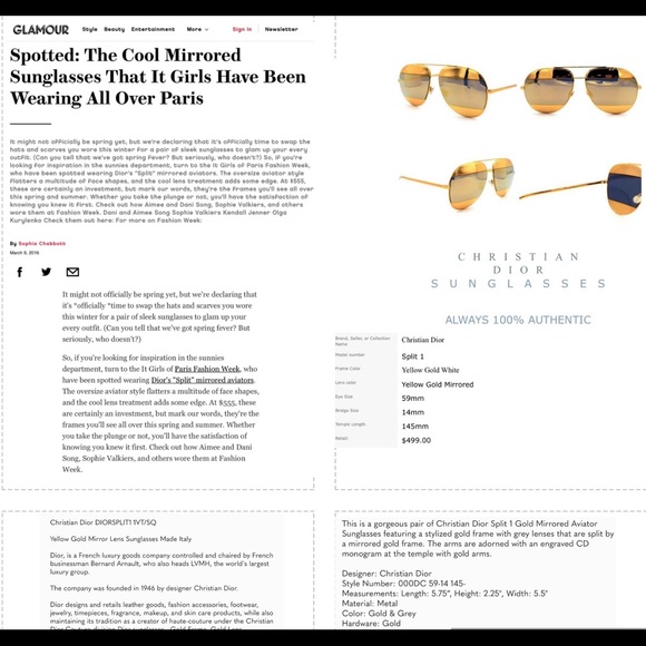 CHRISTIAN DIORSPLIT YELLOW GOLD &GREY MIRRORED LENSES WITH MONOGRAMED SUNNIES - Picture 4 of 16